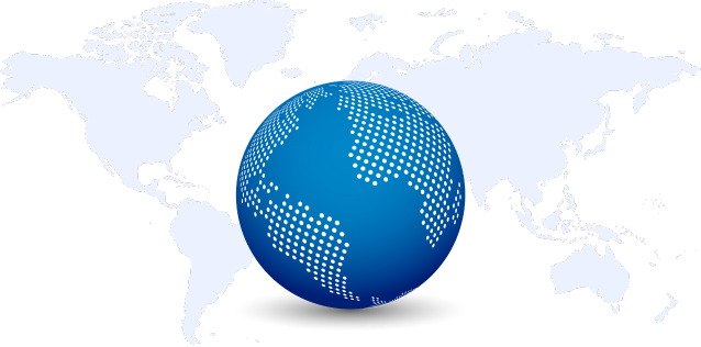 light gray world map with a blue and white globe in the middle of the graphic.