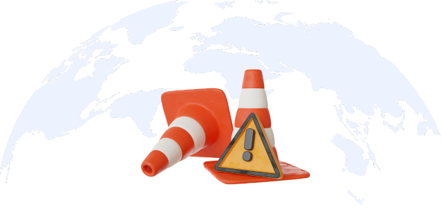 Cartoonish banner with a traffic cone
