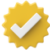 Transparent background with golden badge icon with a white checkmark icon in the middle if the graphic.
