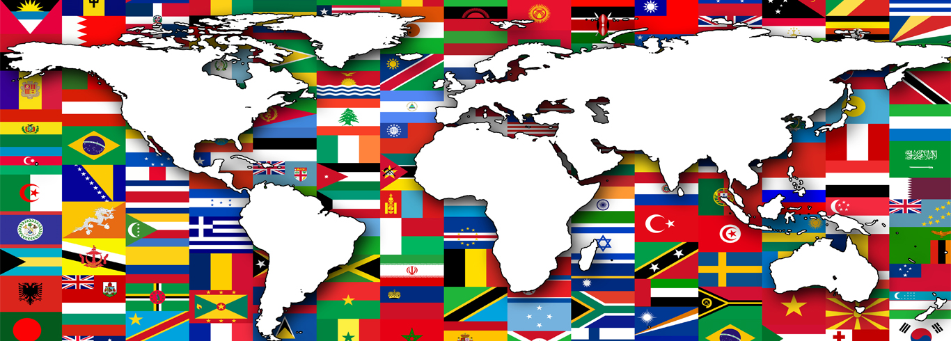 Map of the World with All Flags in Background