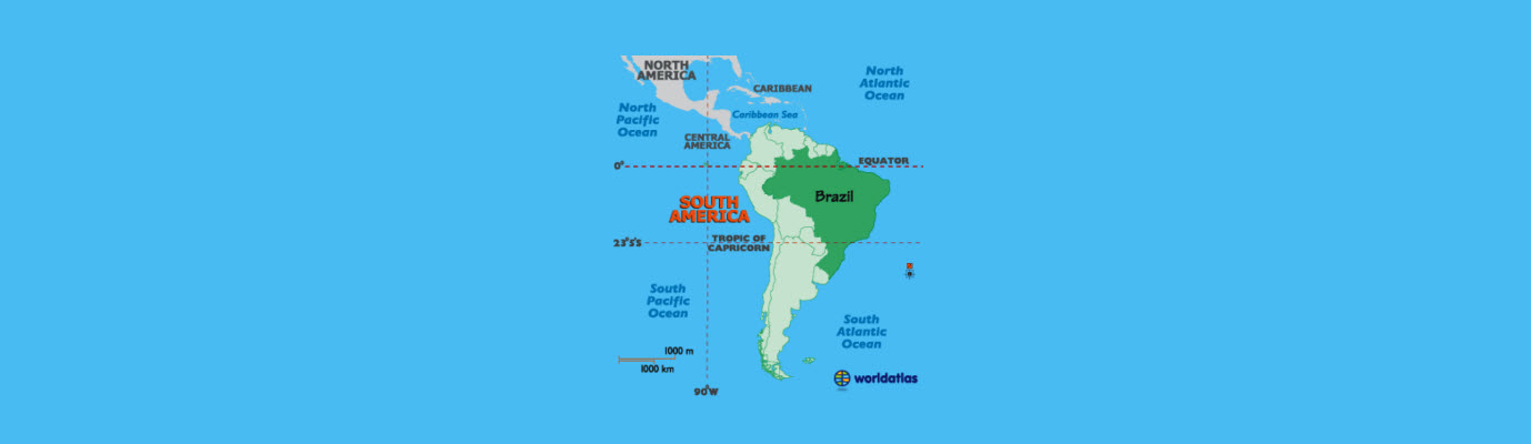 a map of south america with Brazil highlighted