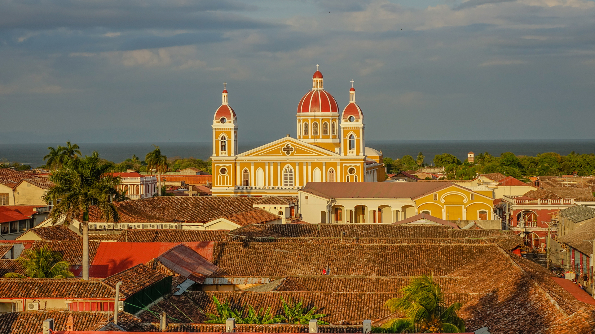 Granada, Nicaragua, Central America Sunset in the colony city of Granada with the cathedral in the background