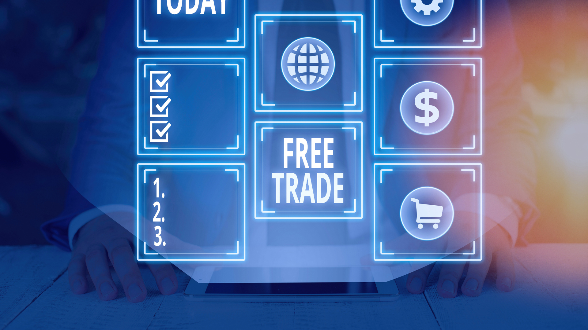 Writing note showing Free Trade. Business concept for international trade left to its natural course without tariffs Image