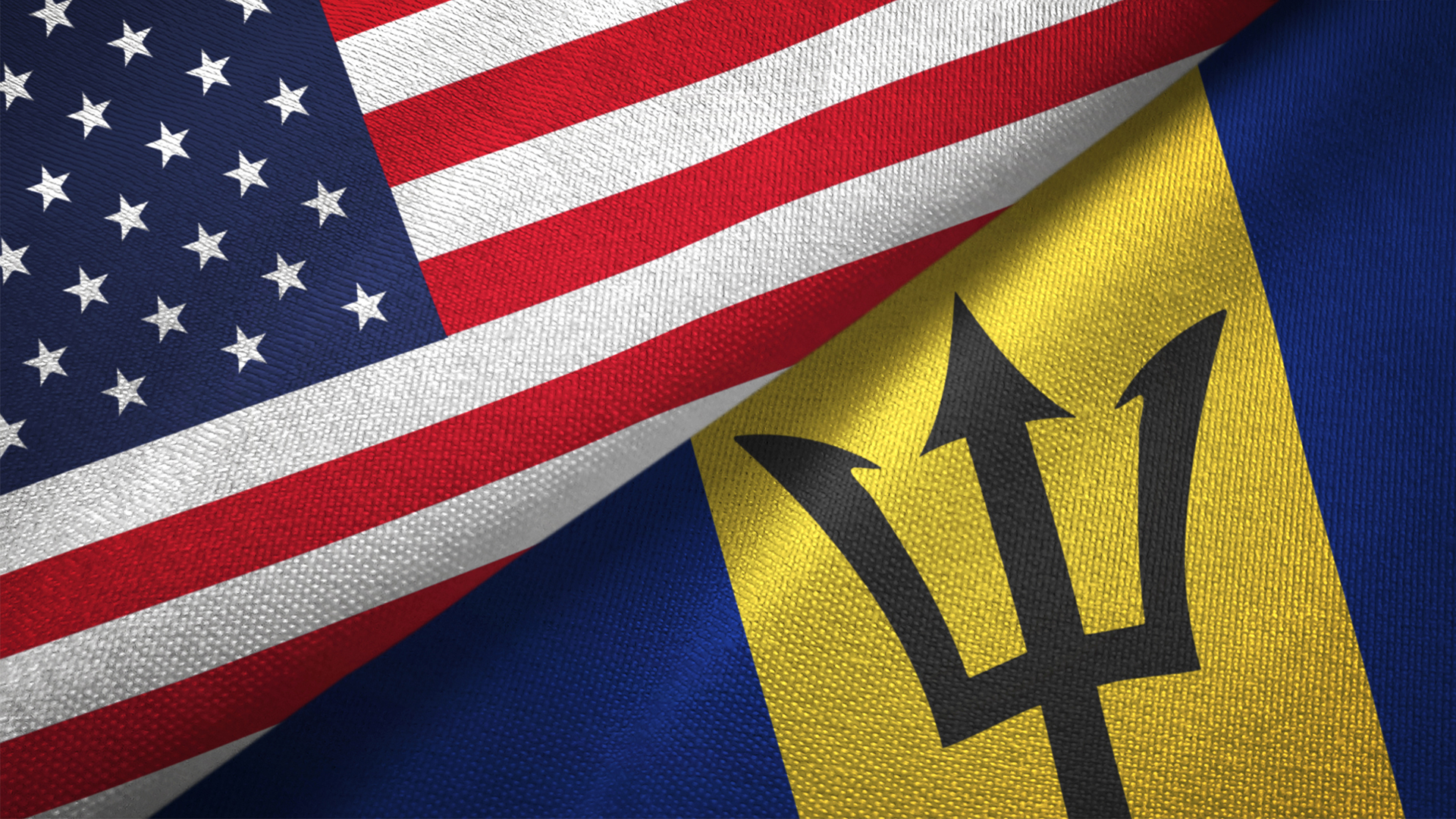 United States and Barbados two flags textile cloth, fabric texture Image