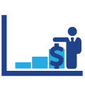 bar chart with dollar symbol and person