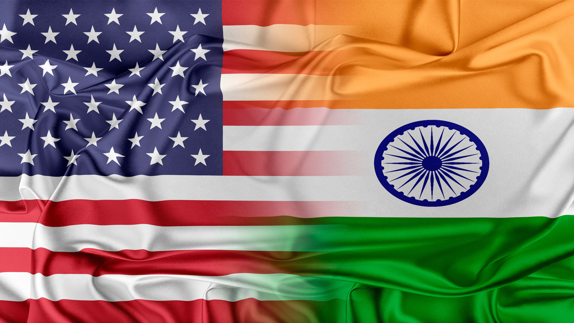 The United States of America flag merged with the India flag graphic 