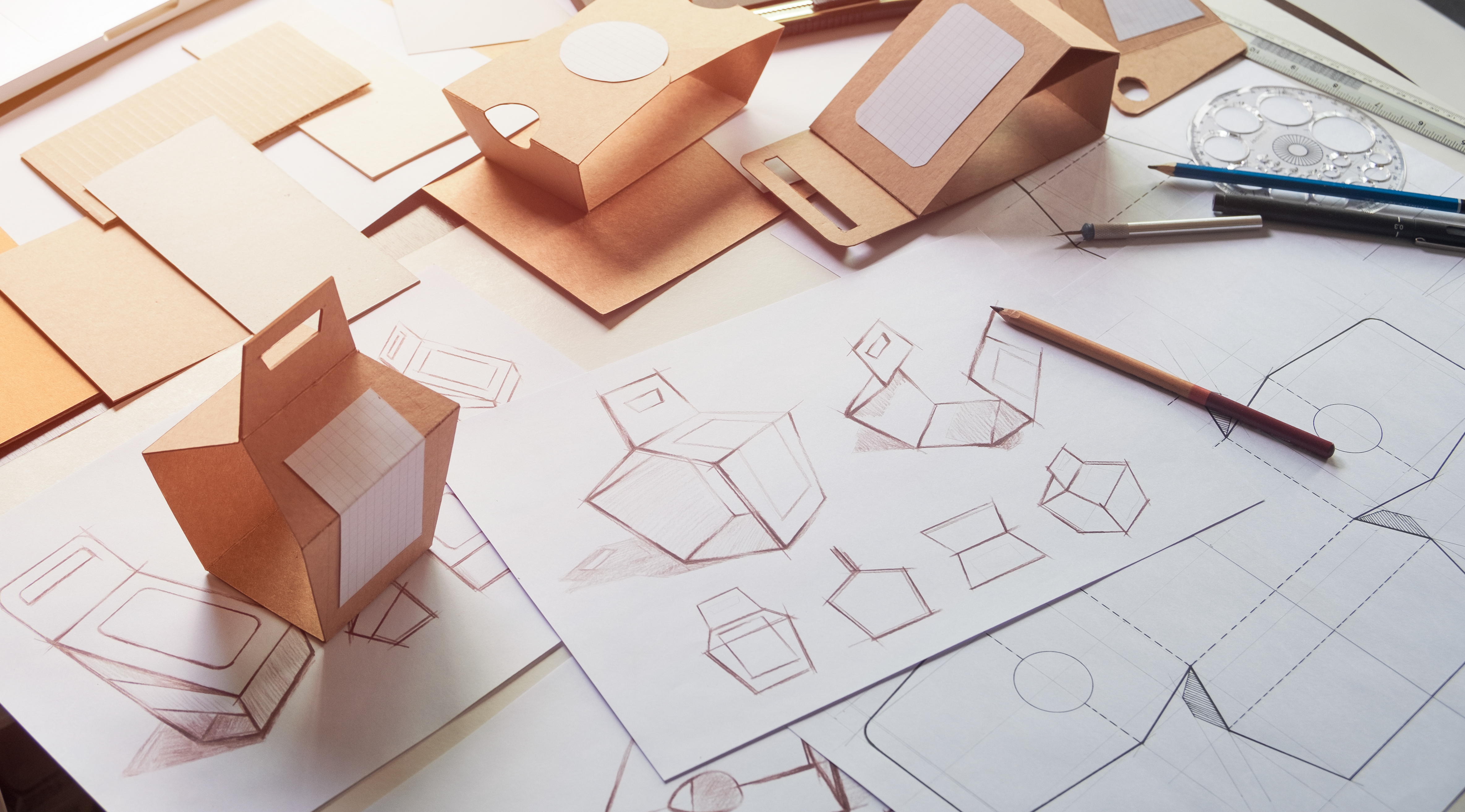 Cardboard box with packaging blueprint