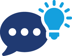 text bubble with light bulb icon
