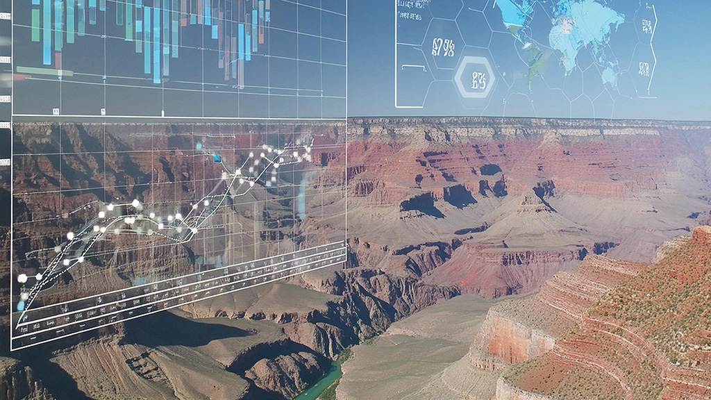 A scenic view of the Grand Canyon with data overlaid.