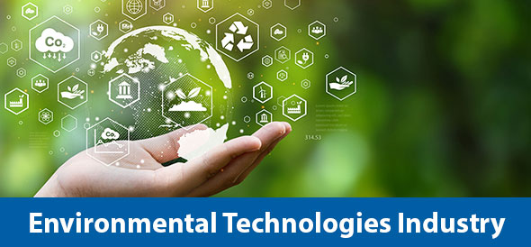 hand holding bubble with environmental technologies icons including recycling and Co2