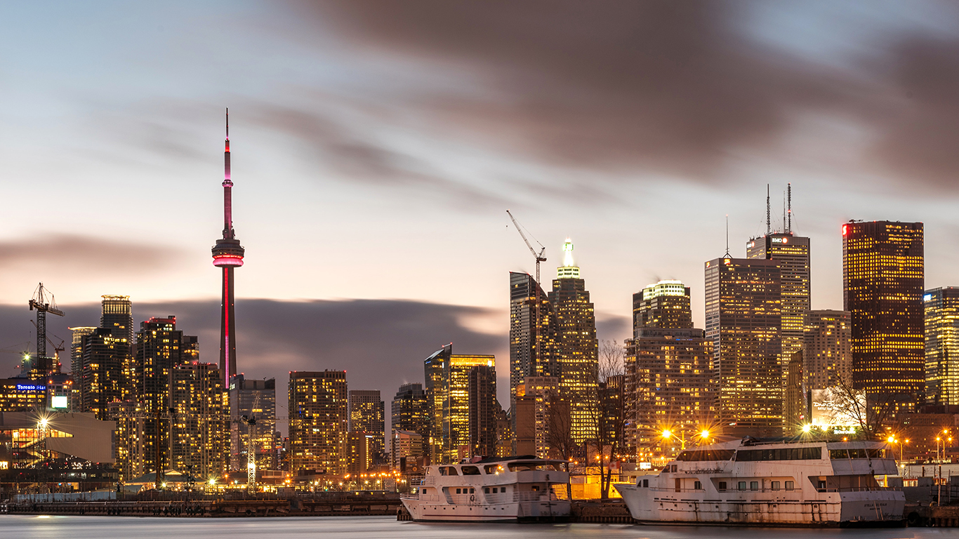 The city skyline of Toronto, Canada at dusk