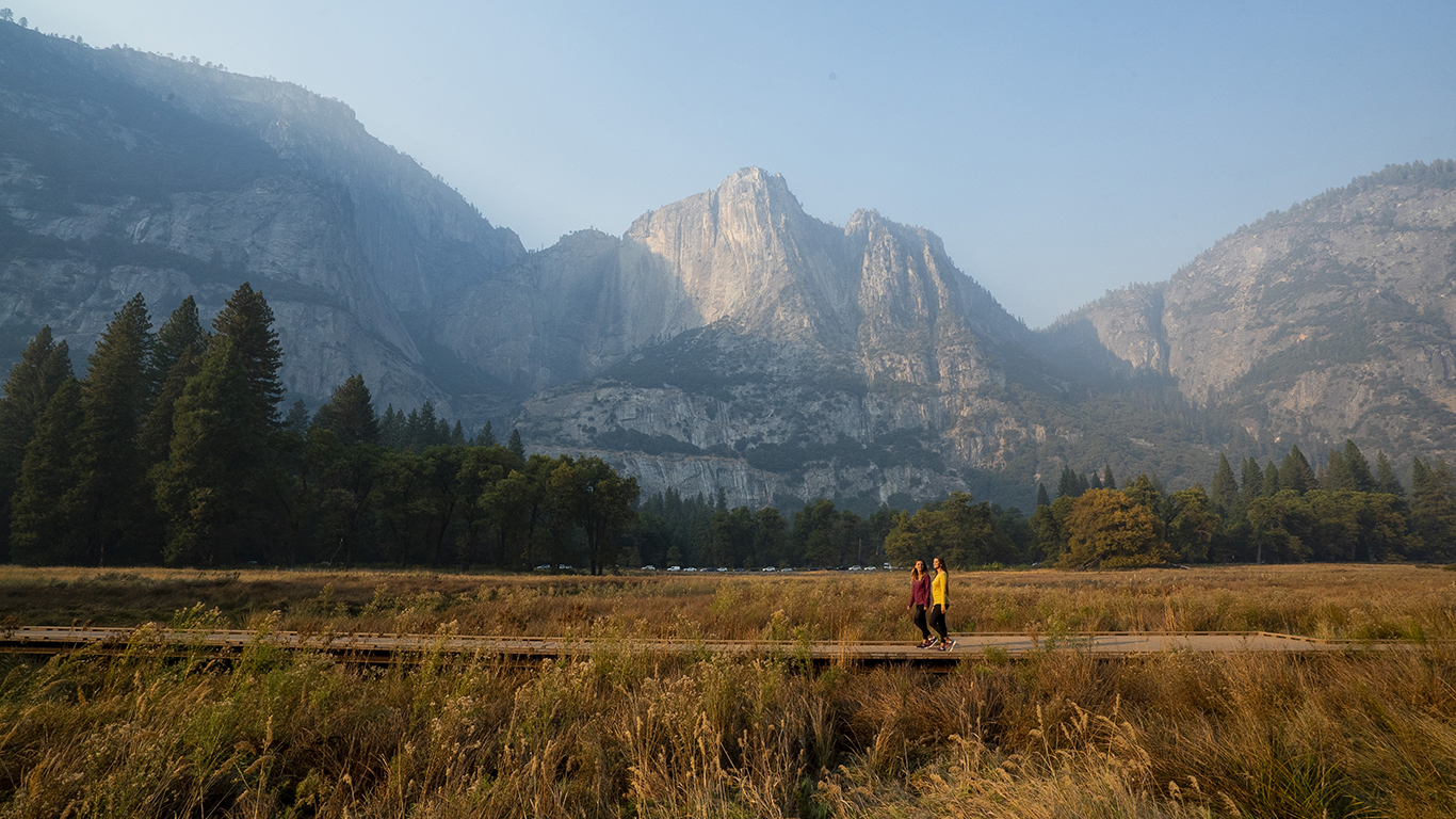 Two people on a walk in Yosemite