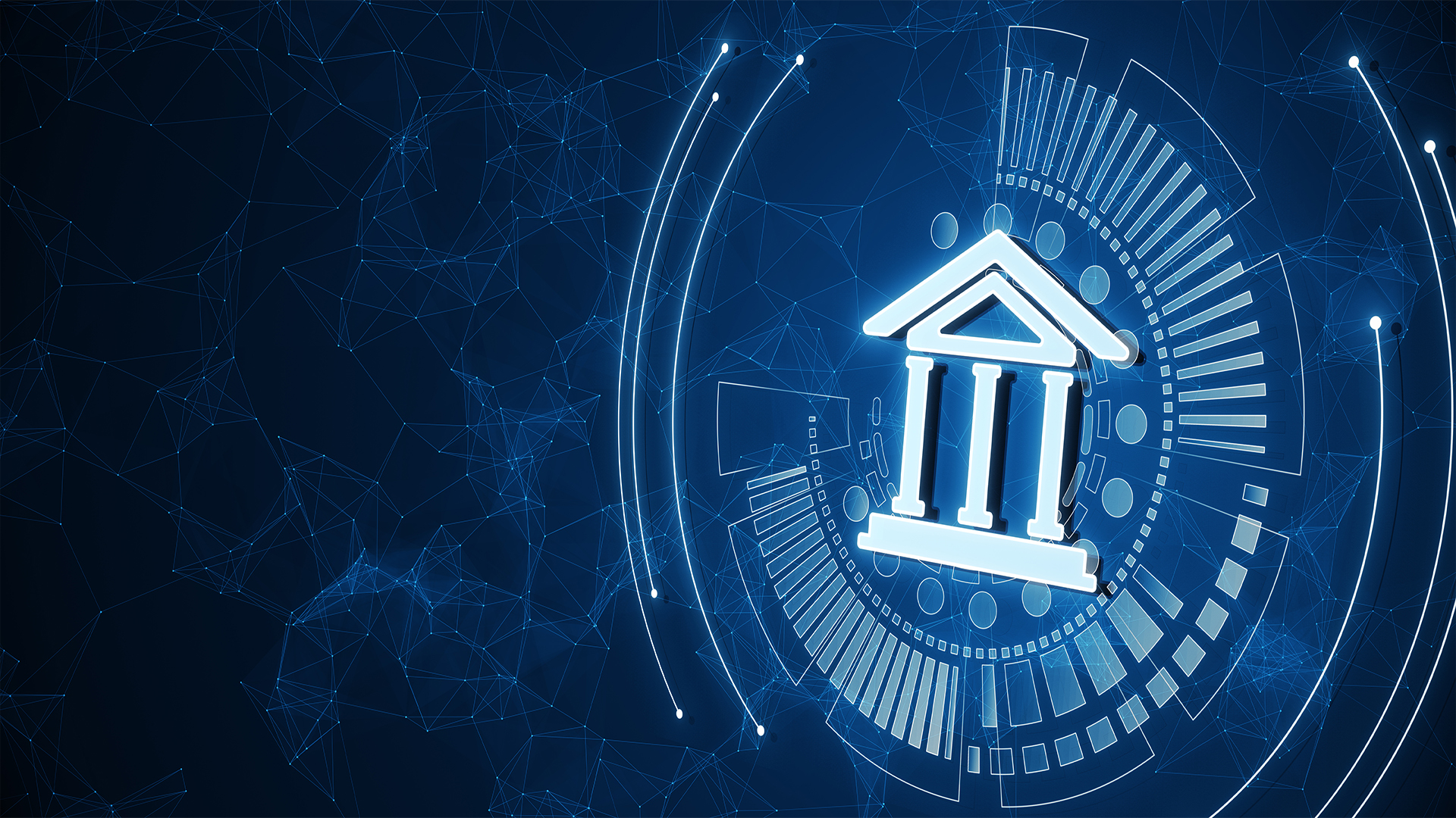 Bank icon on blue background