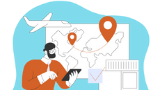 Illustration of man booking a flight.