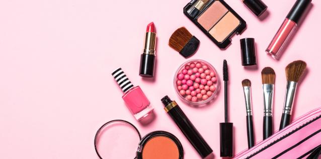 Makeup Professional Cosmetics on Pink Background