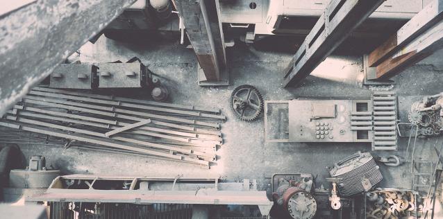 Industrial steel beams on the floor