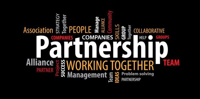 The word Partnership surrounded by other business terms.
