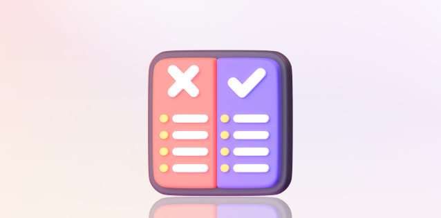 Dark gradient background with purple and orange two-sided checklist graphic image.