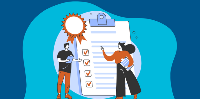 CS Blue, Light Blue, and Orange for Prepare Product To Meet Standards Card Thumbnail Illustration.