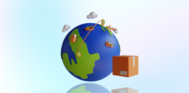 Multiple color background with blue and green earth icon with an orange box graphic next to the earth graphic.