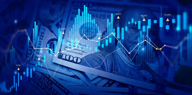 An artistic image of money with overlaid graphing.