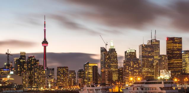 The city skyline of Toronto, Canada at dusk