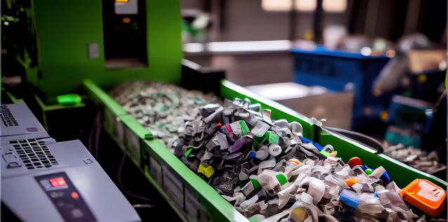 Recycling machine sorting plastic.