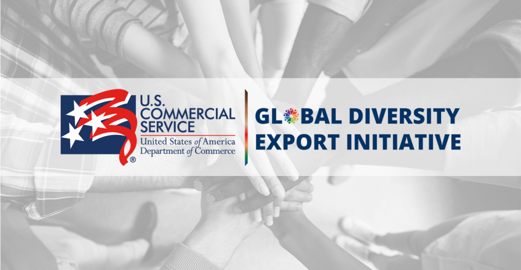 Logo for the Global Diversity Export Initiative with US Commercial Service Logo